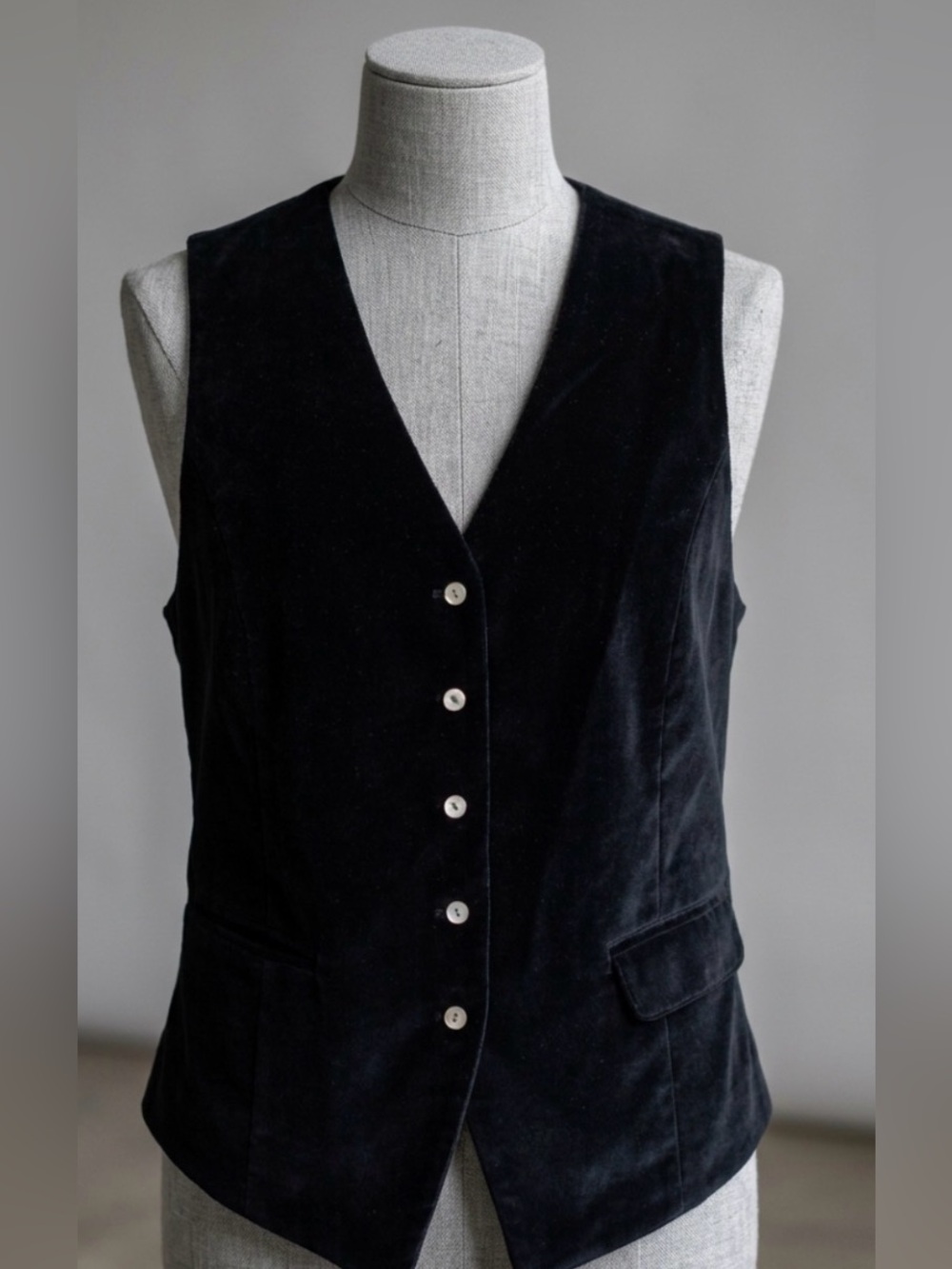 Vintage Classic Black Velvet Button Vest